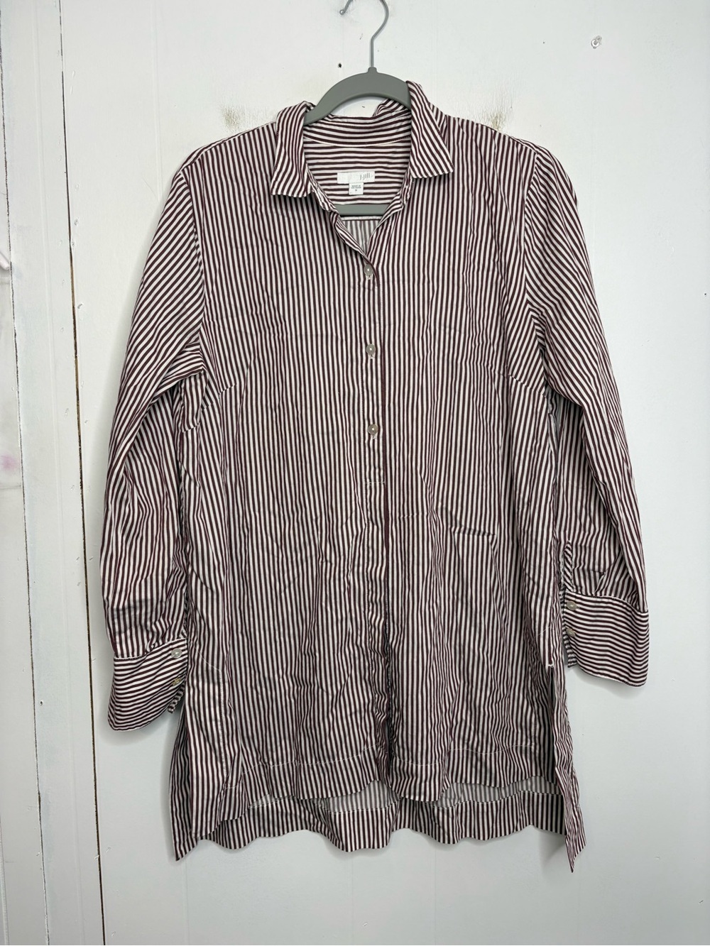 J Jill Shirt Womens Medium Striped Button Up Cotton Silk Preppy Old Money Coast